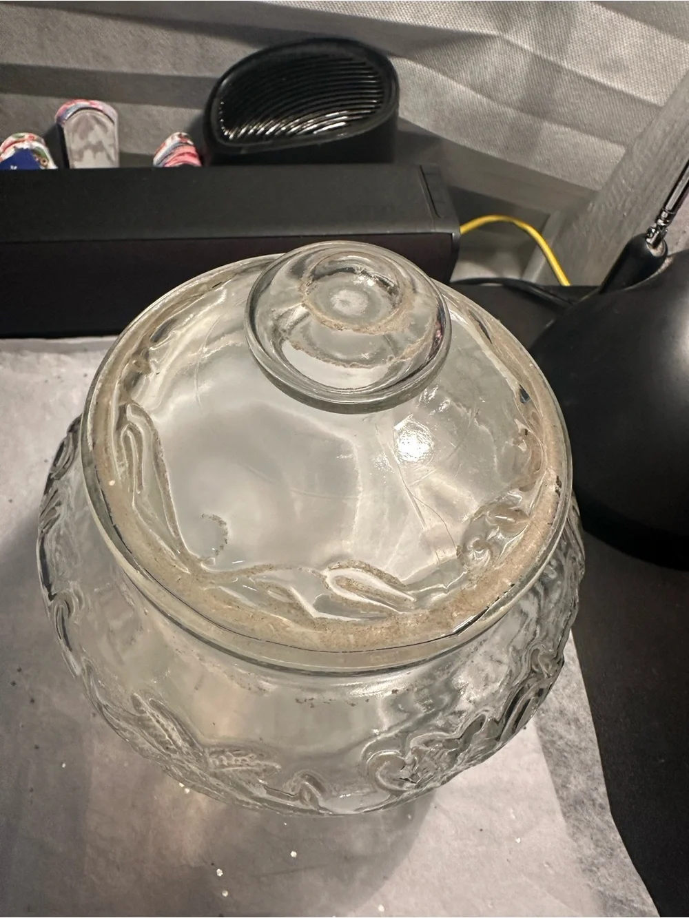 Clear Embossed Glass Cookie Jar with Lid